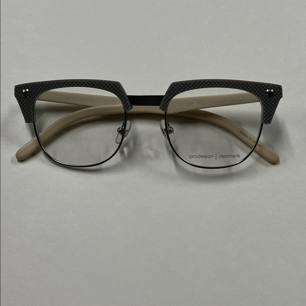 PRO DESIGNS NWOT Retro Cat Eye Texture Front Grey & Vanilla  40-28-140 Eyrglass - Picture 6 of 16